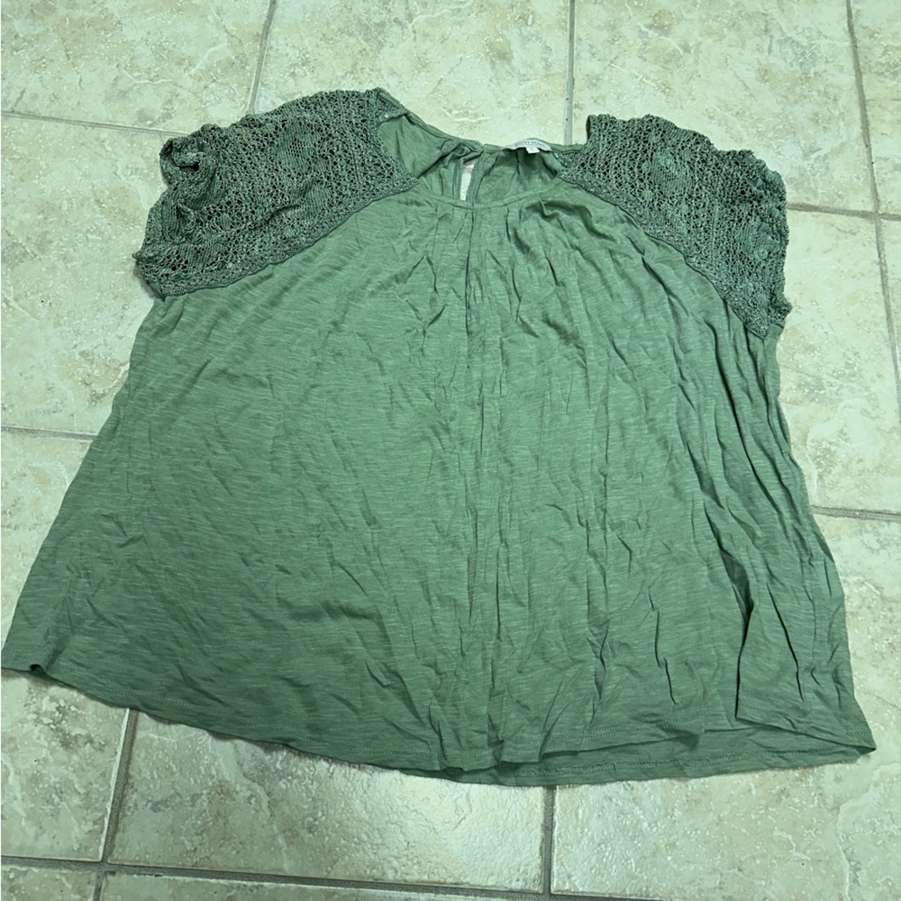 Lucky brand, sage peasant top with crocheted detail. In like new condition.